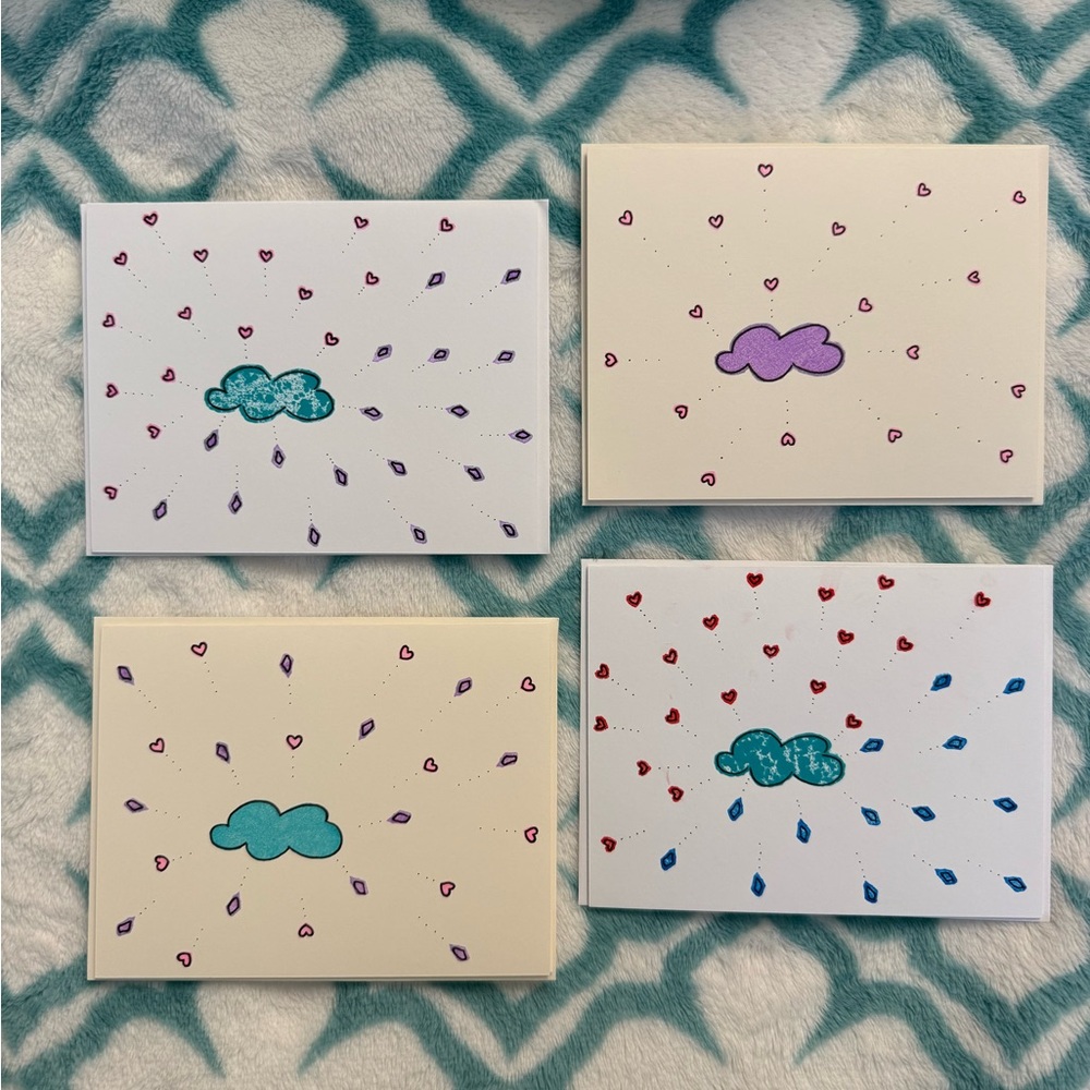 Set of 4 Cloud and Heart Cards with Envelopes